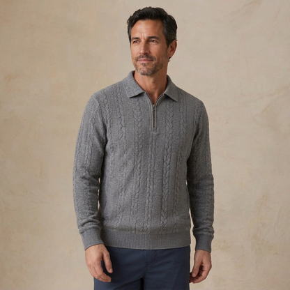 Soft Textured Jacquard Quarter Zip Polo