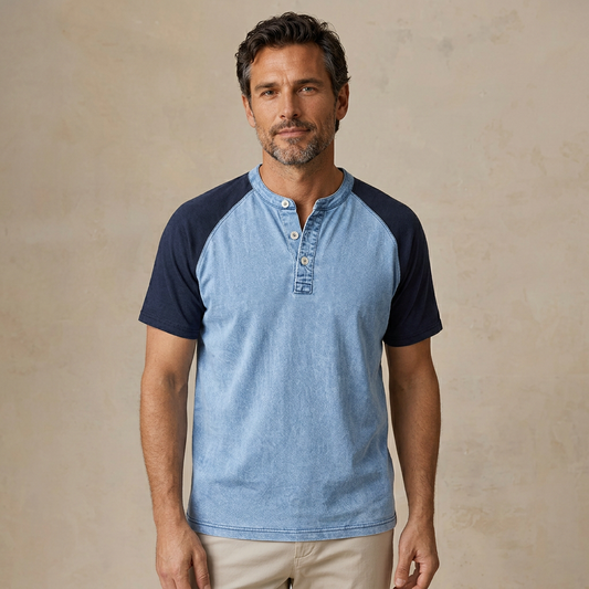 100% Cotton Acid Wash Henley T-Shirt