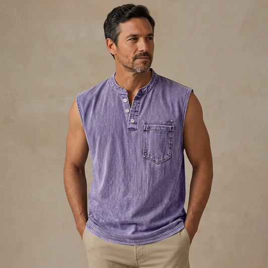 Men's 100% Cotton Henley Tank Top