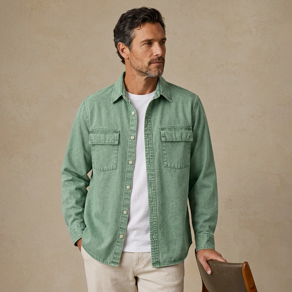 Vintage Washed Cotton Pocketed Demin Shirt