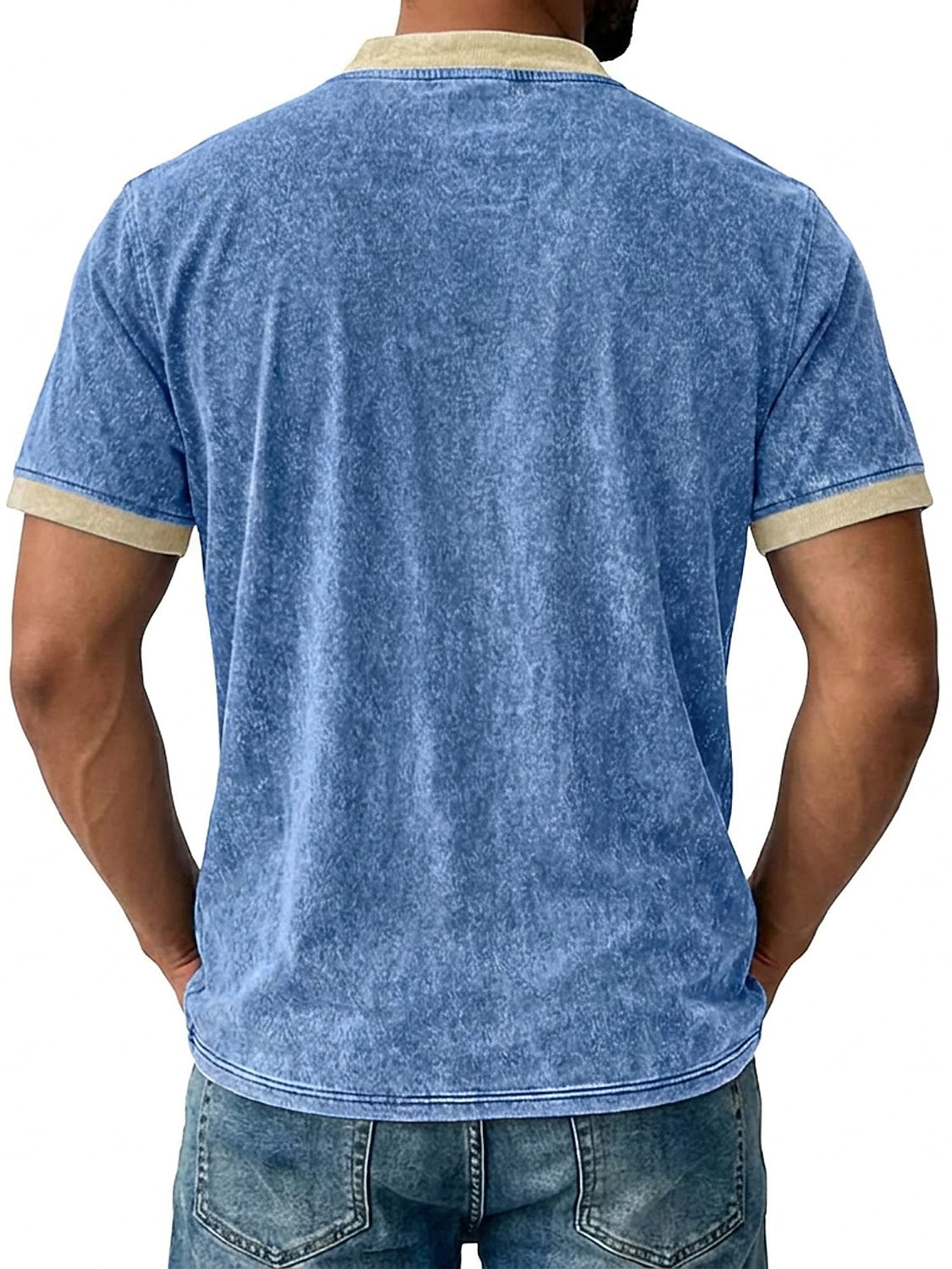 Retro 100% Cotton Acid Wash Henley T-shirt
