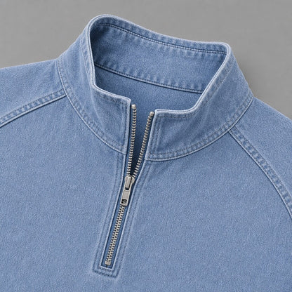 Washed Cotton Quarter Zip Henley Shirt