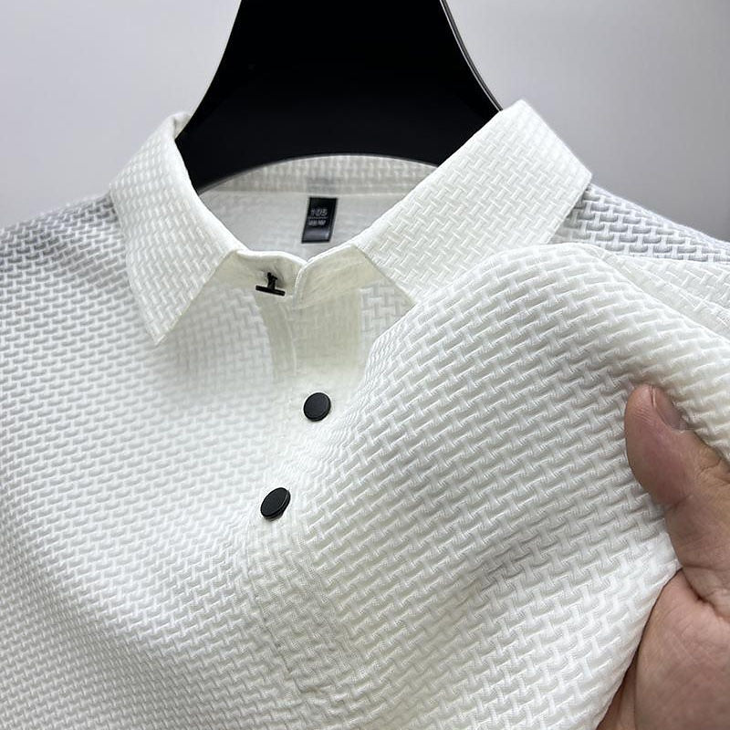 Basic Waffle Polo Shirt-Casual Short Sleeve Men's Top