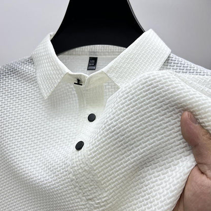 Basic Waffle Polo Shirt-Casual Short Sleeve Men's Top