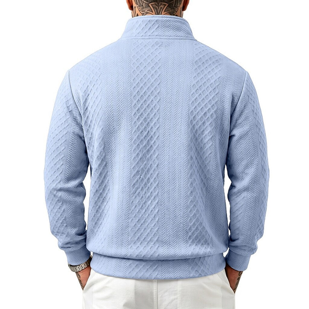 Textured Jacquard Stand Collar Sweatshirt