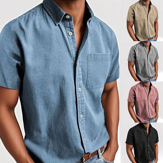 Men's Cotton Shirt -Casual Short Sleeve Button-Up