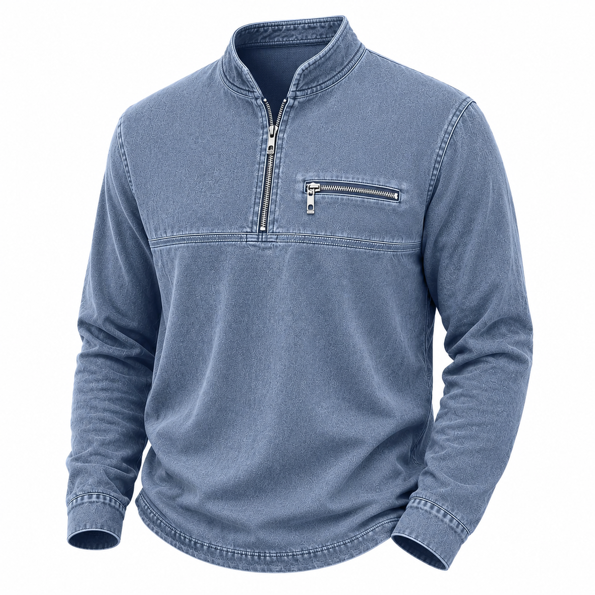 Vintage Washed Cotton Quarter Zip Henley Shirt