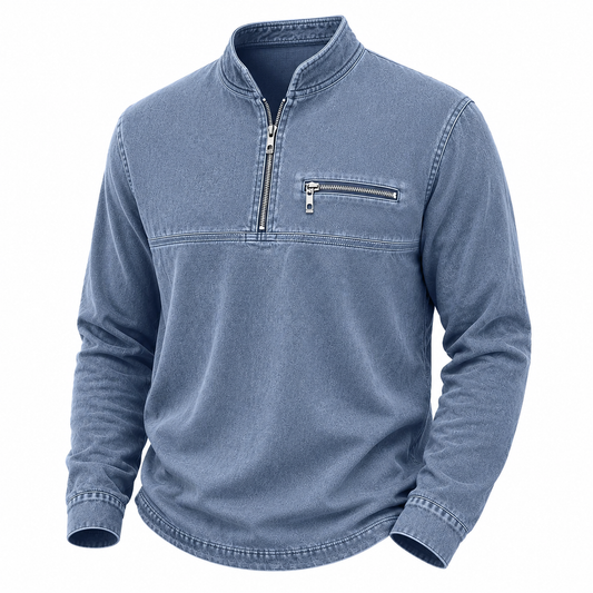 Vintage Washed Cotton Quarter Zip Henley Shirt