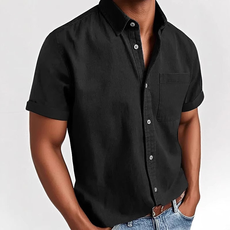 Men's Cotton Shirt -Casual Short Sleeve Button-Up
