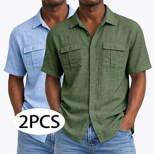 2Pcs Cotton Linen Button-Up Shirts