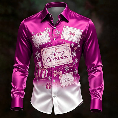Christmas Scene Ornaments Satin Button Shirt
