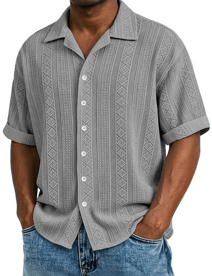 Men's Textured Jacquard Shirt-Short Sleeve Summer Casual