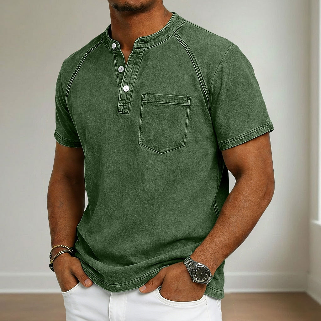 Vintage Washed Cotton Henley T-Shirt