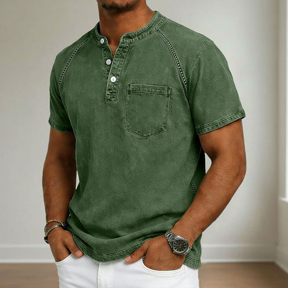 Vintage Washed Cotton Henley T-Shirt