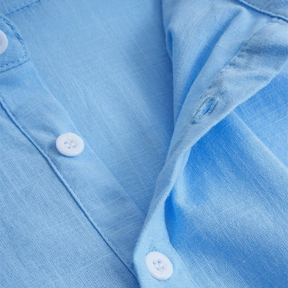 Linen Popover Shirt With Convertible Sleeves