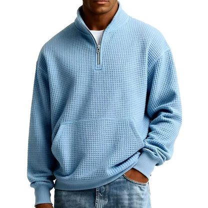 Half Zip Pocketed Waffle Polo Shirt