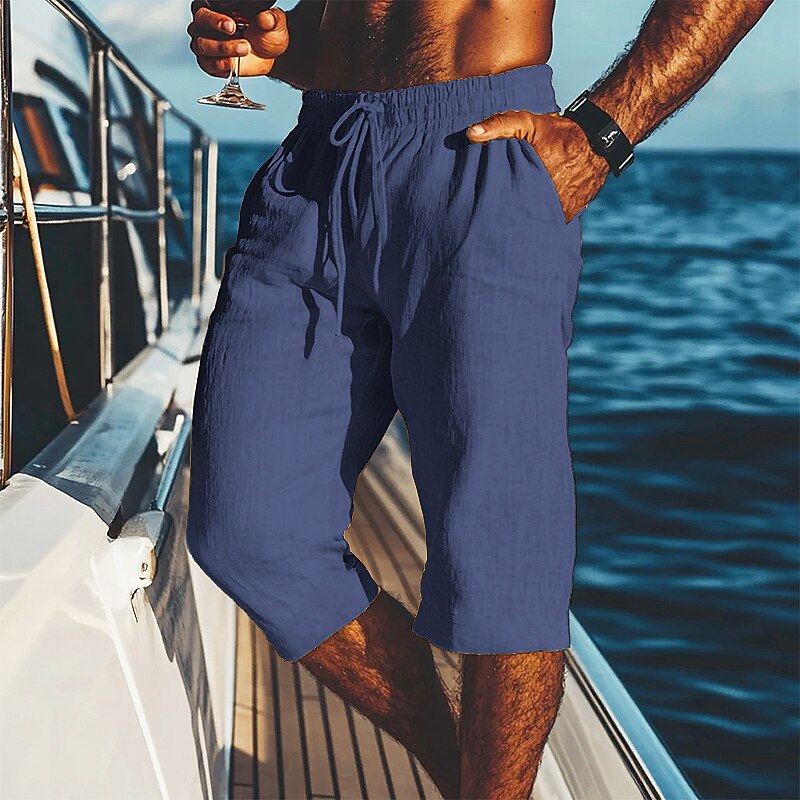 Men's Linen Shorts-Casual Drawstring Shorts for Summer Comfort