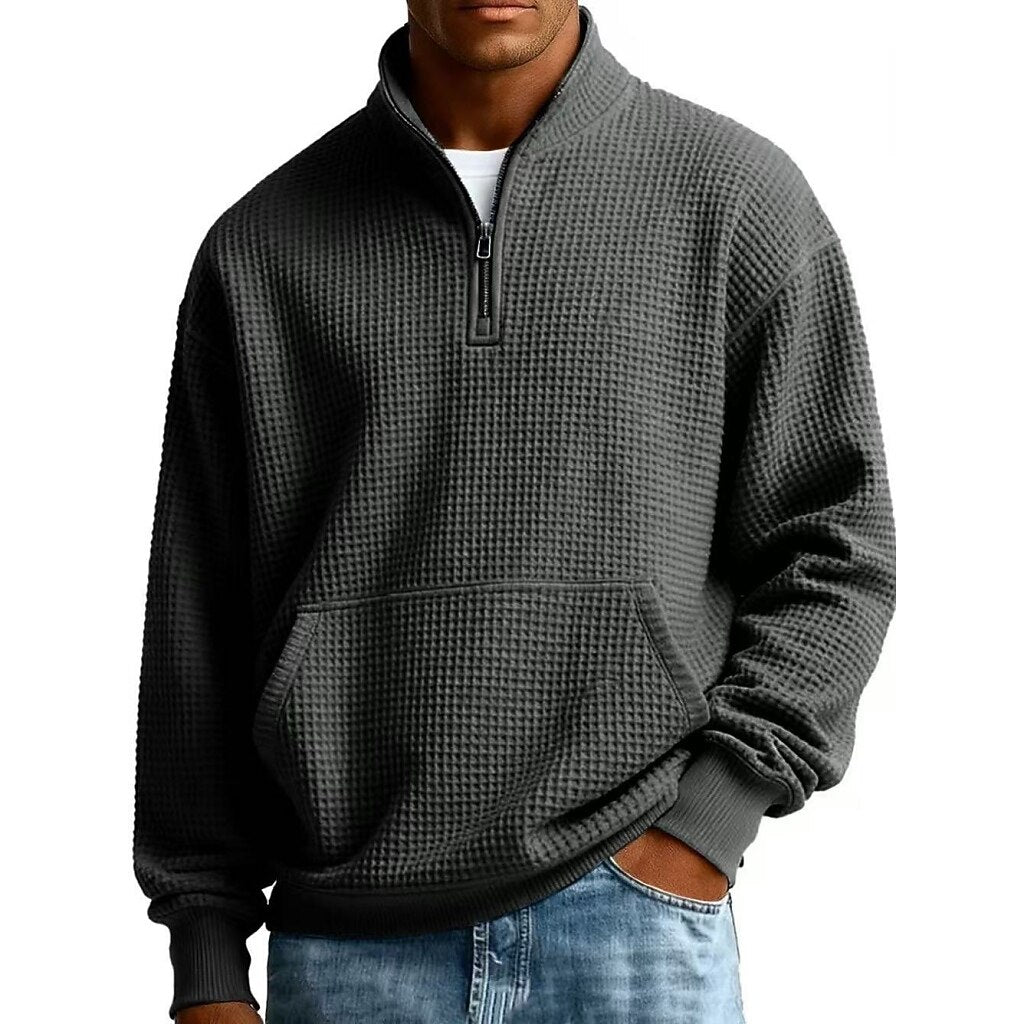 Half Zip Pocketed Waffle Polo Shirt