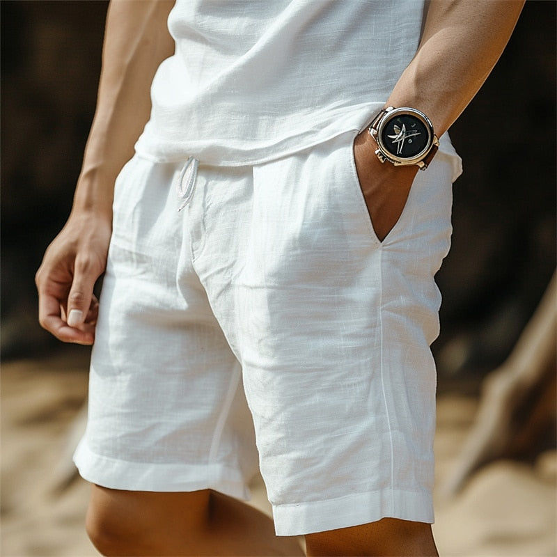 Linen Shorts with Elastic Waist-Perfect for Vacation and Beach