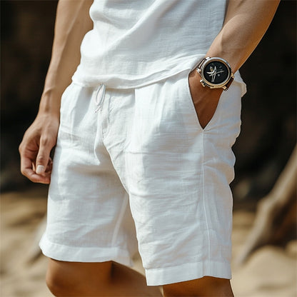 Linen Shorts with Elastic Waist-Perfect for Vacation and Beach