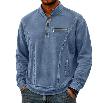 Quarter Zip Washed Cotton Polo Shirt
