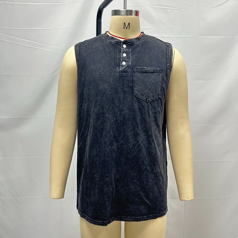 Men's 100% Cotton Henley Tank Top