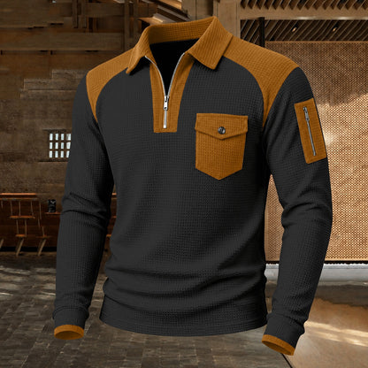Colorblock Quarter Zip Waffle Polo