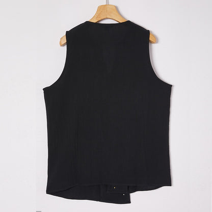 Men’s Sleeveless Linen Shirt - Mandarin Collar