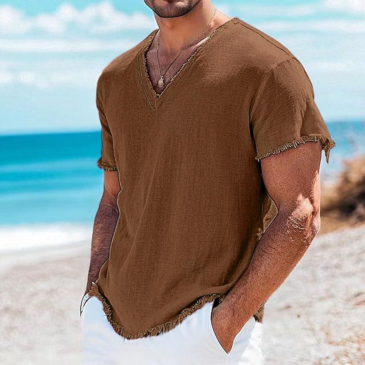 Breathable V-neck Linen Shirt