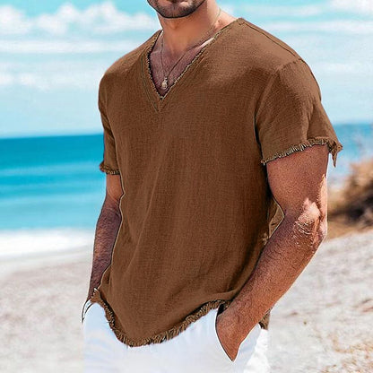 Breathable V-neck Linen Shirt