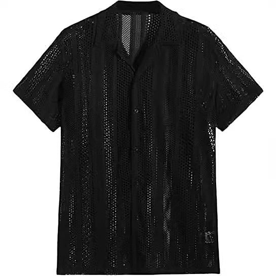 Men's Jacquard Button-Down Shirt-Textured Short Sleeve Top