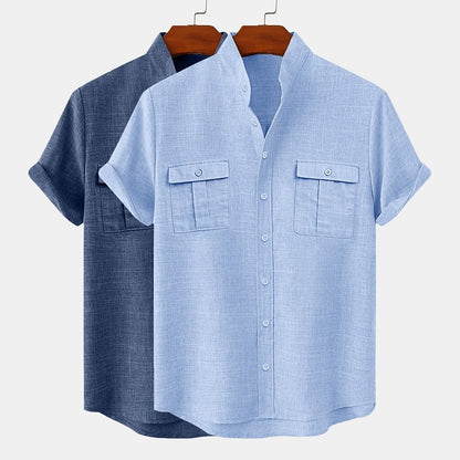 2-Pack Band Collar Linen Shirts