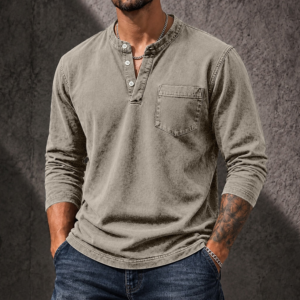 Vintage Washed 100% Cotton Henley Shirt