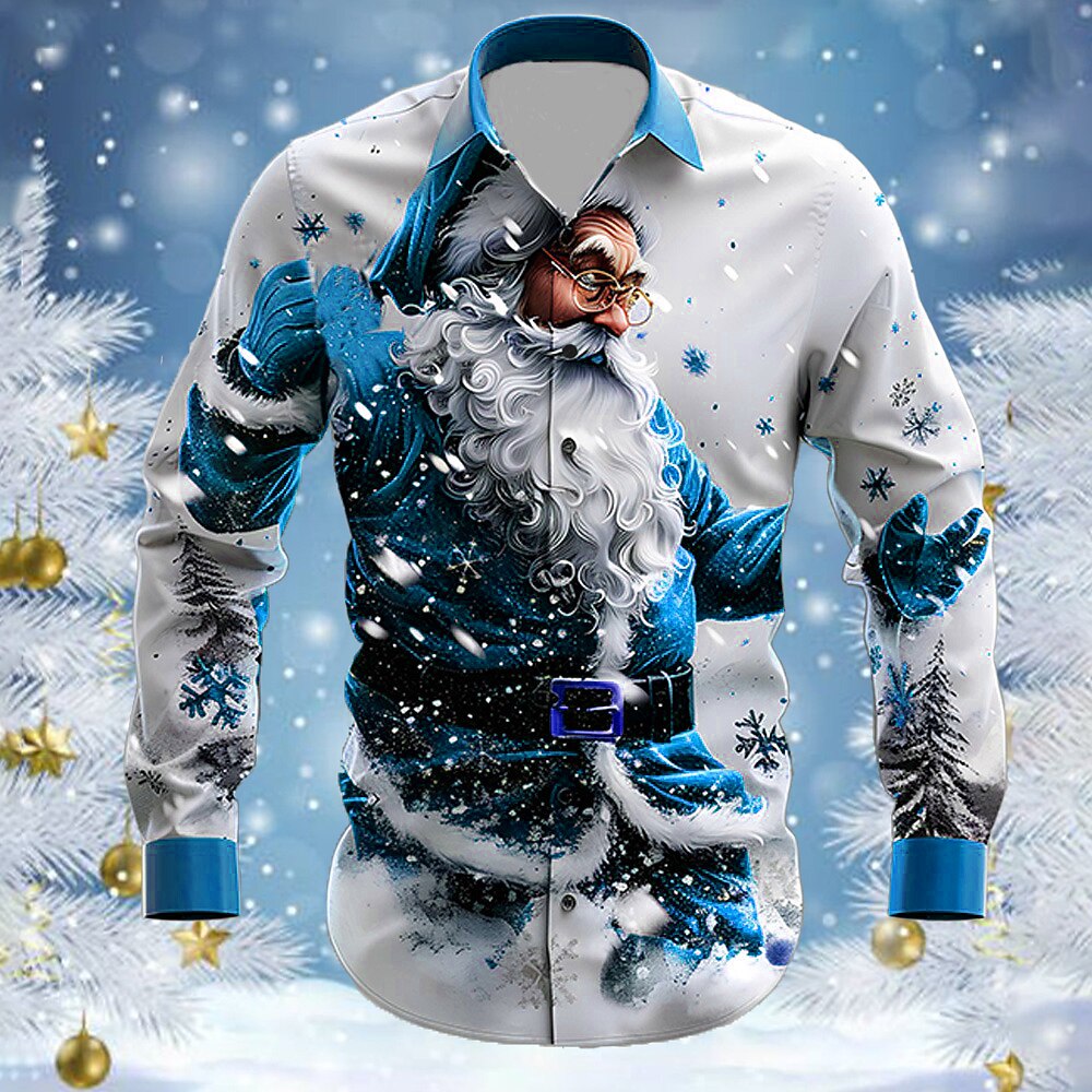 Men's Santa Christmas 3D Button-Up Shirt