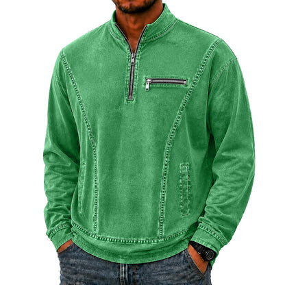 Quarter Zip Washed Cotton Polo Shirt