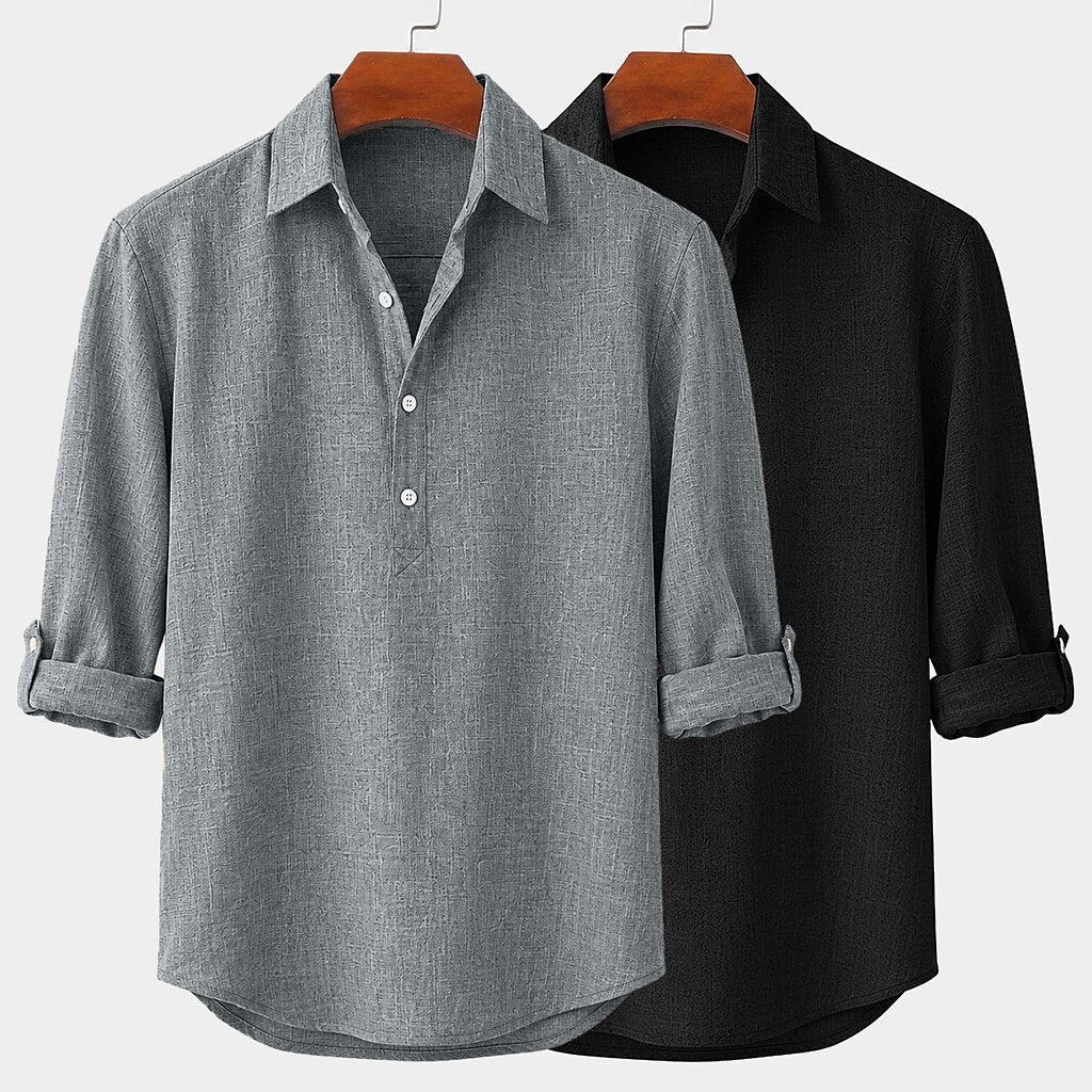 2-Pack Roll Up Or Down Sleeve Linen Popover Shirts