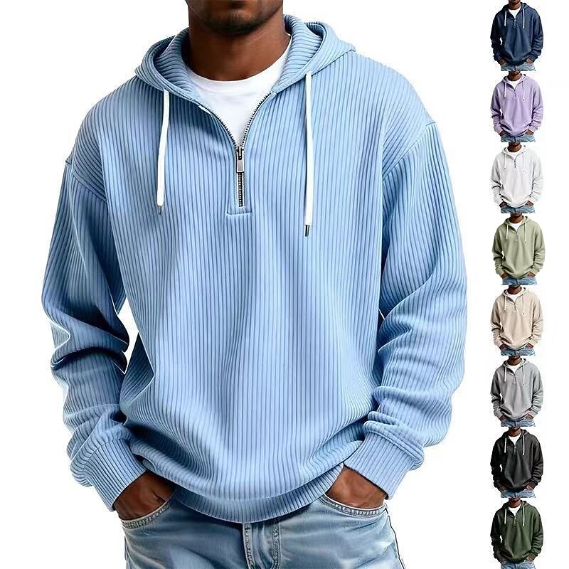 Textured Corduroy Quarter Zip Hoodie