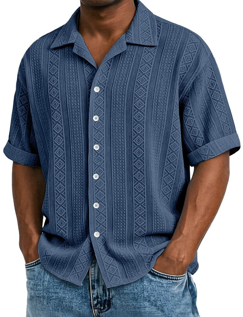 Men's Textured Jacquard Shirt-Short Sleeve Summer Casual