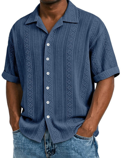 Men's Textured Jacquard Shirt-Short Sleeve Summer Casual