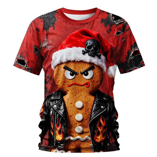 Men's Red Gingerbread Christmas Graphic T-Shirt