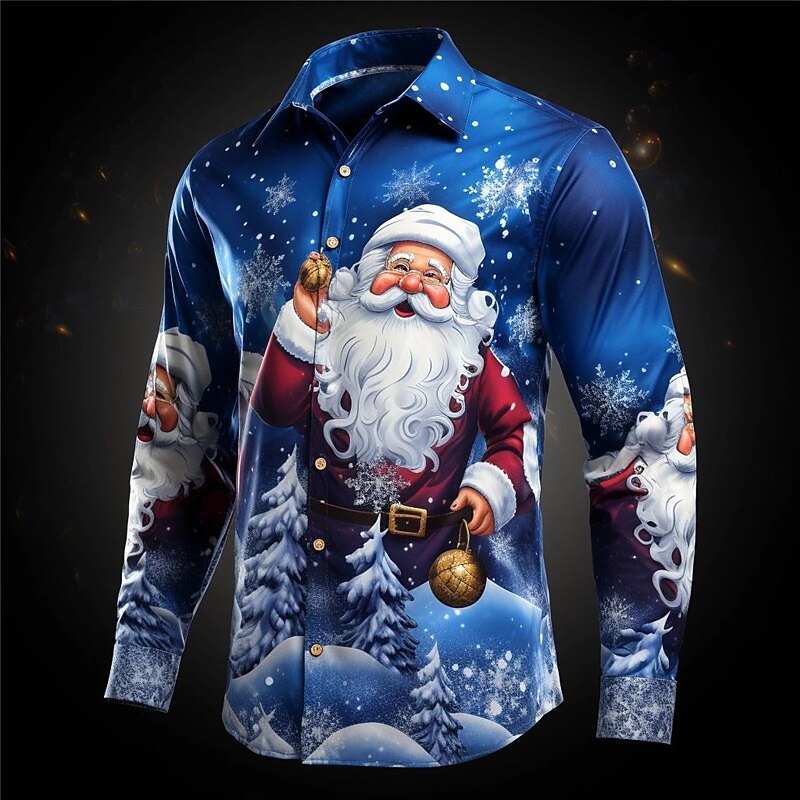 Christmas Santa Daily Stretch Button Shirt
