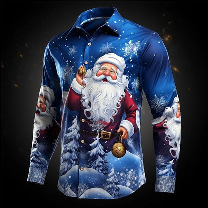 Christmas Santa Daily Stretch Button Shirt