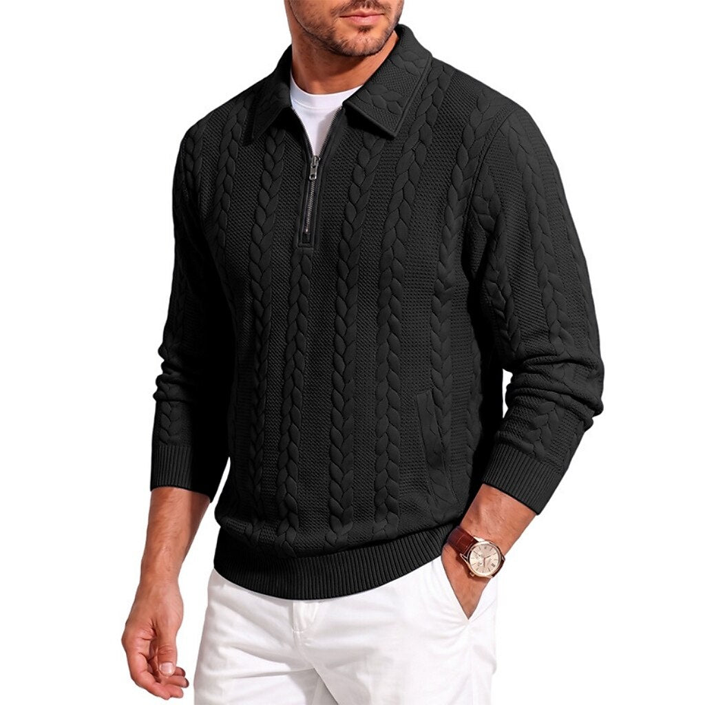 Soft Textured Jacquard Quarter Zip Polo