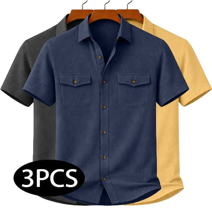 3Pcs Men's Textured Work Shirts