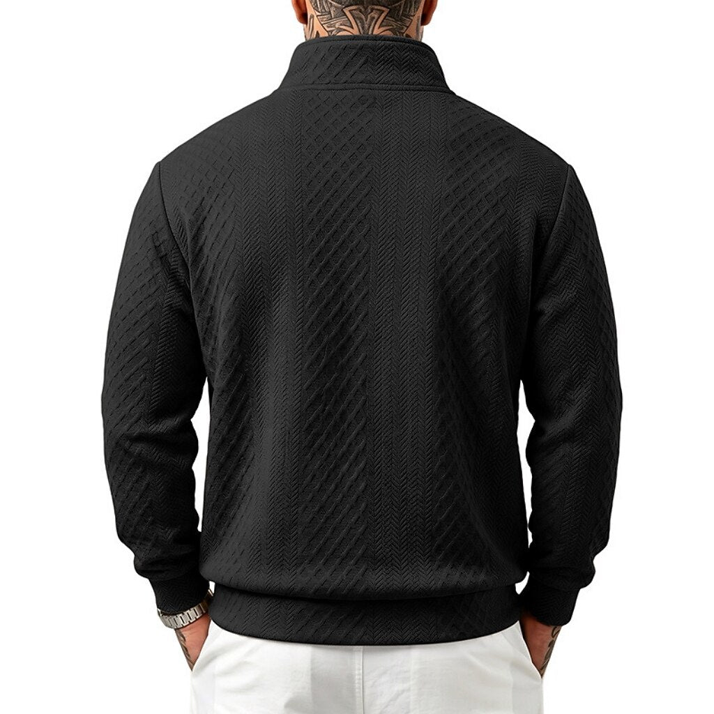 Textured Jacquard Stand Collar Sweatshirt