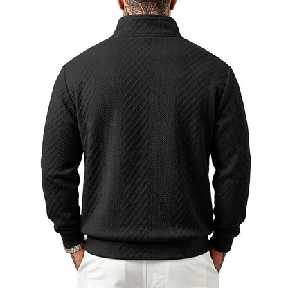 Textured Jacquard Stand Collar Sweatshirt