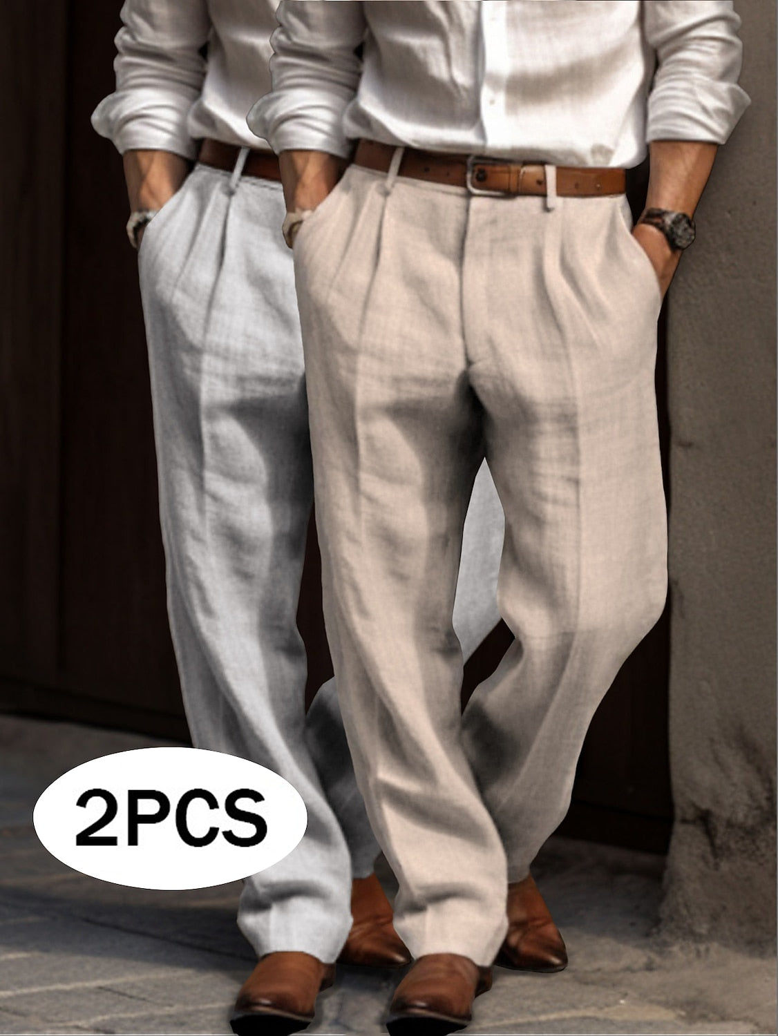 Men's Linen Dress Pants - Pleated Pants Straight Leg for Summer Comfort