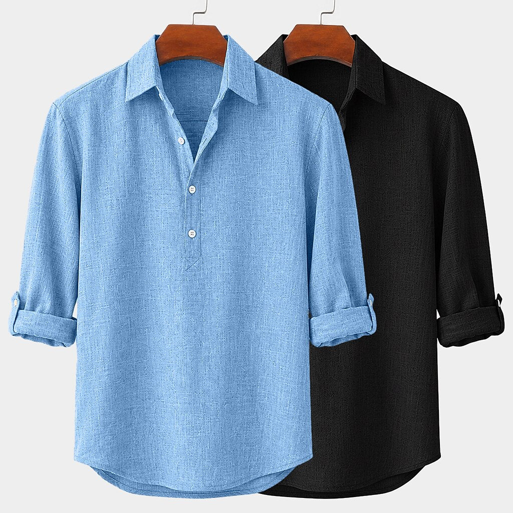 2-Pack Roll Up Or Down Sleeve Linen Popover Shirts