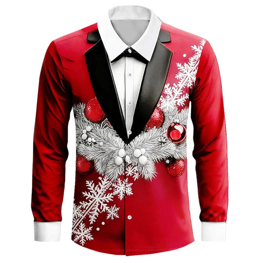 Christmas Snowflake Tuxedo Tie Button Shirt