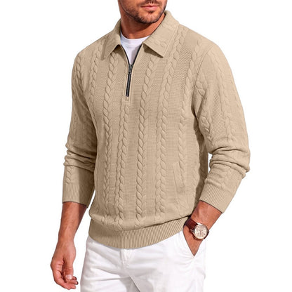 Soft Textured Jacquard Quarter Zip Polo